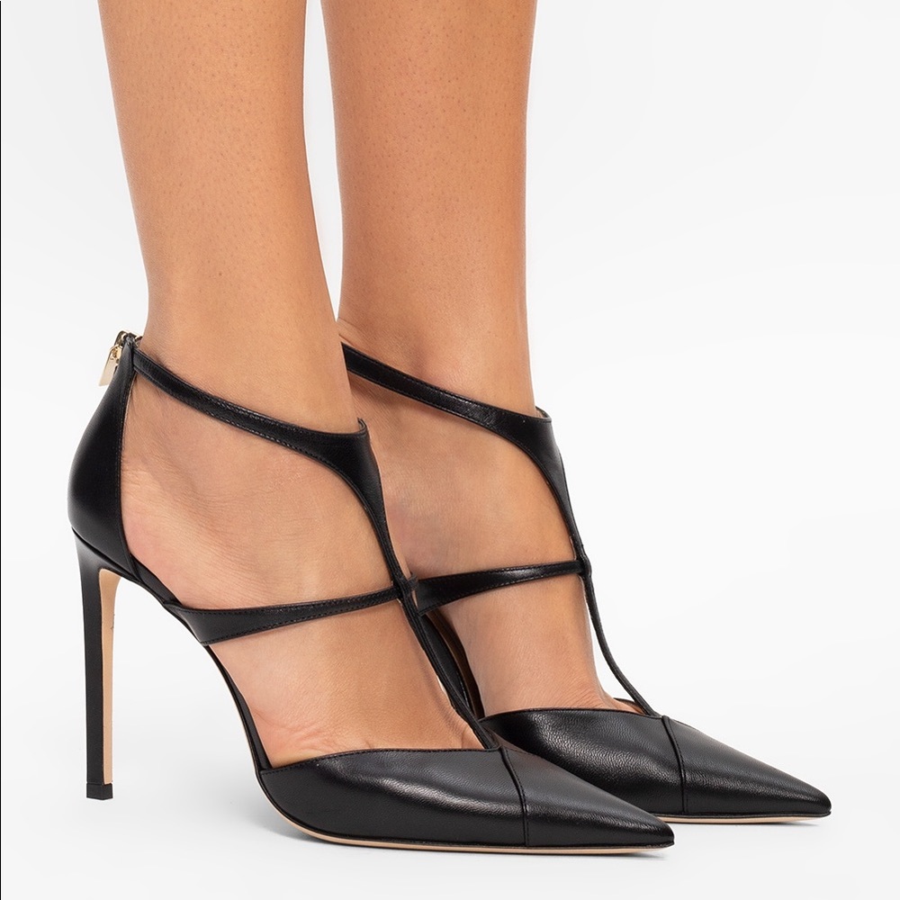 🌻HP🌻 Jimmy Choo 100mm Saoni T-Strap Zip Pump Black 9.5 - Picture 3 of 16
